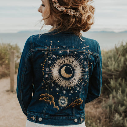 Embroidered Denim Jacket – Written In The Stars Celestial Design