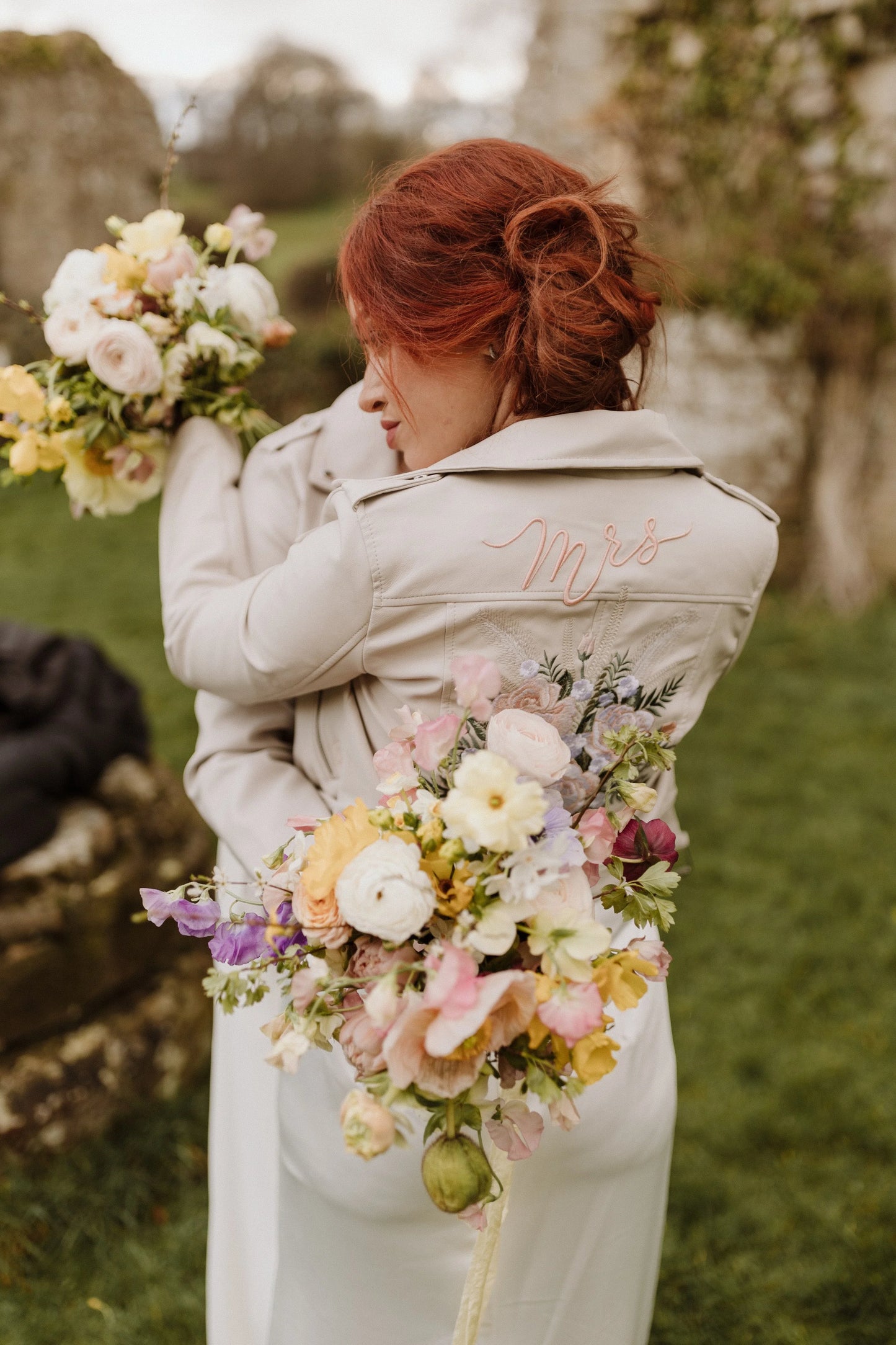 Floral Bouquet Embroidered Jacket Custom Name 'Mrs'