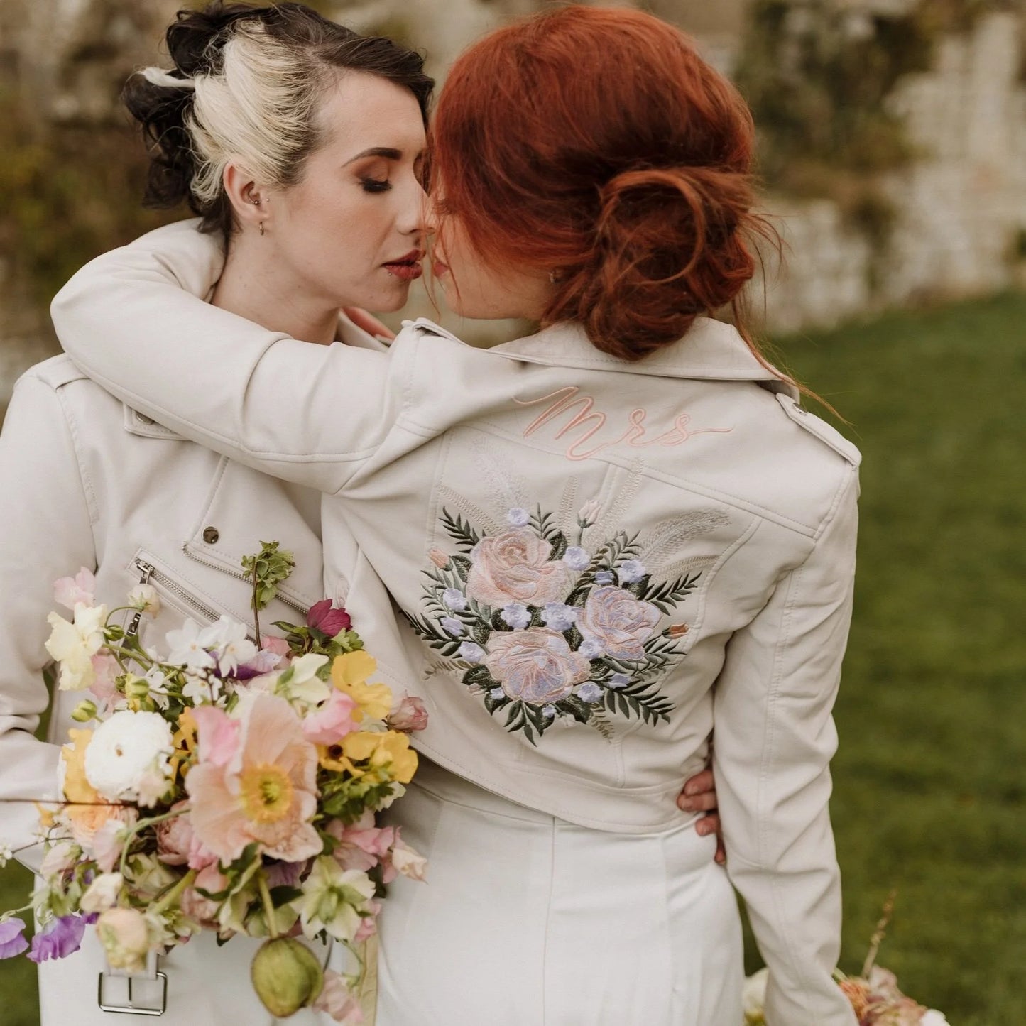 Floral Bouquet Embroidered Jacket Custom Name 'Mrs'