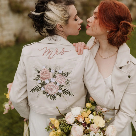 Floral Bouquet Embroidered Jacket Custom Name 'Mrs'
