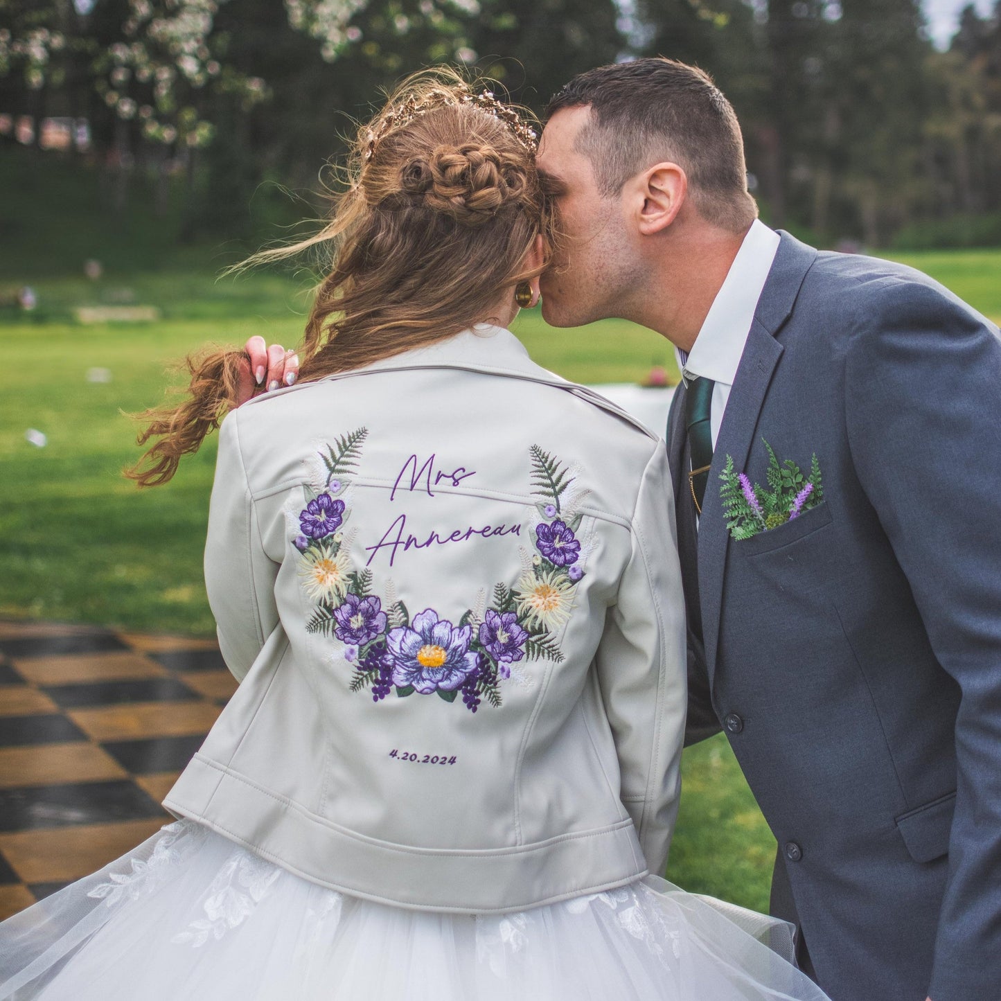 Customisable Bridal Jacket with Purple and Yellow Florals