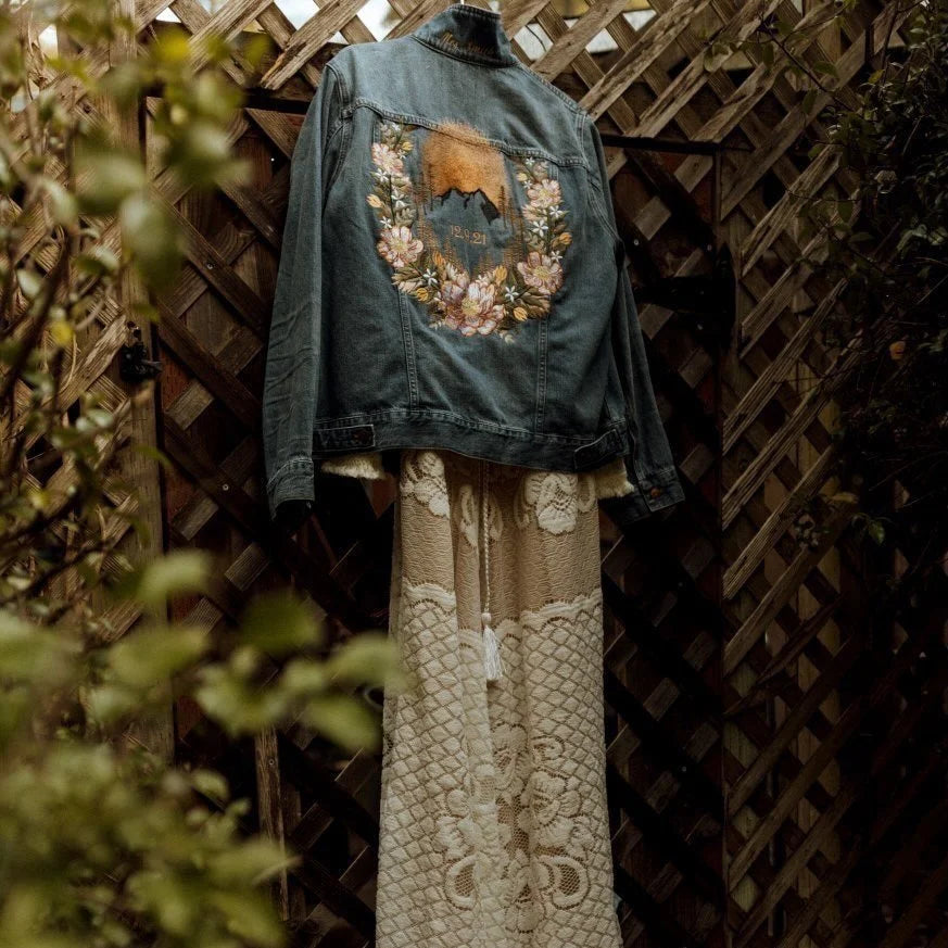 Embroidered Levi’s® Denim Jacket – Original Sunset Floral Mountain Design