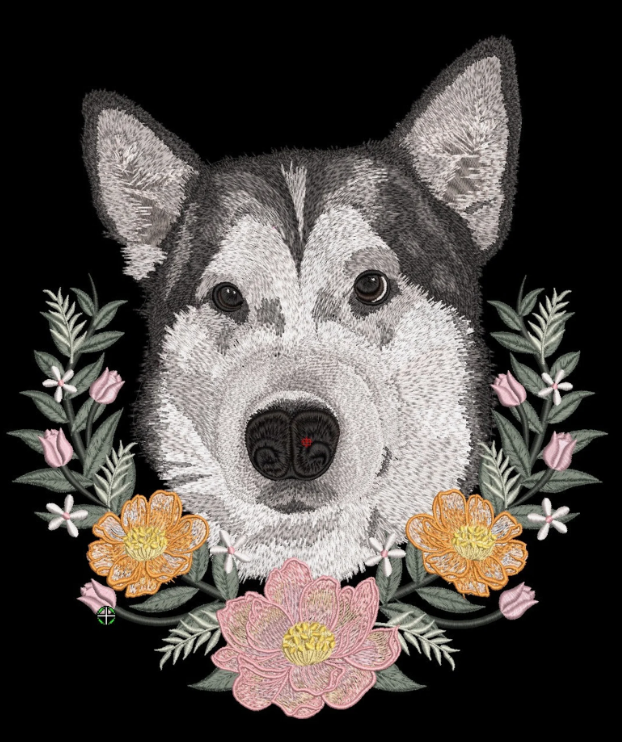 (DEPOSIT) Bespoke Large Embroidered Pet Portrait with Custom Florals