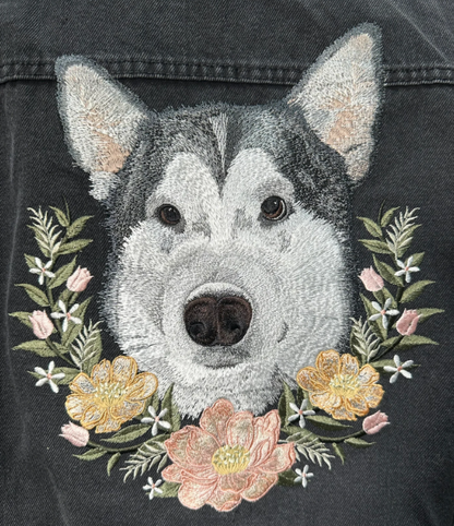 DEPOSIT for Bespoke Embroidered Pet Portrait with Custom Florals