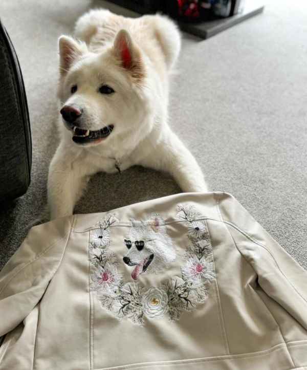 (DEPOSIT) Bespoke Large Embroidered Pet Portrait with Custom Florals