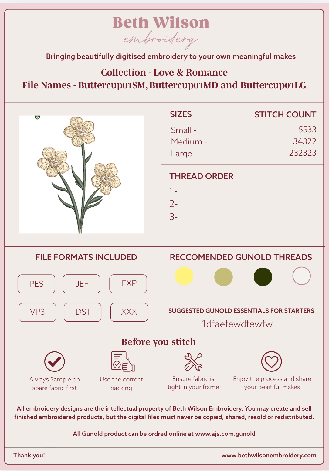 Buttercup 03 Digital Download Embroidery File