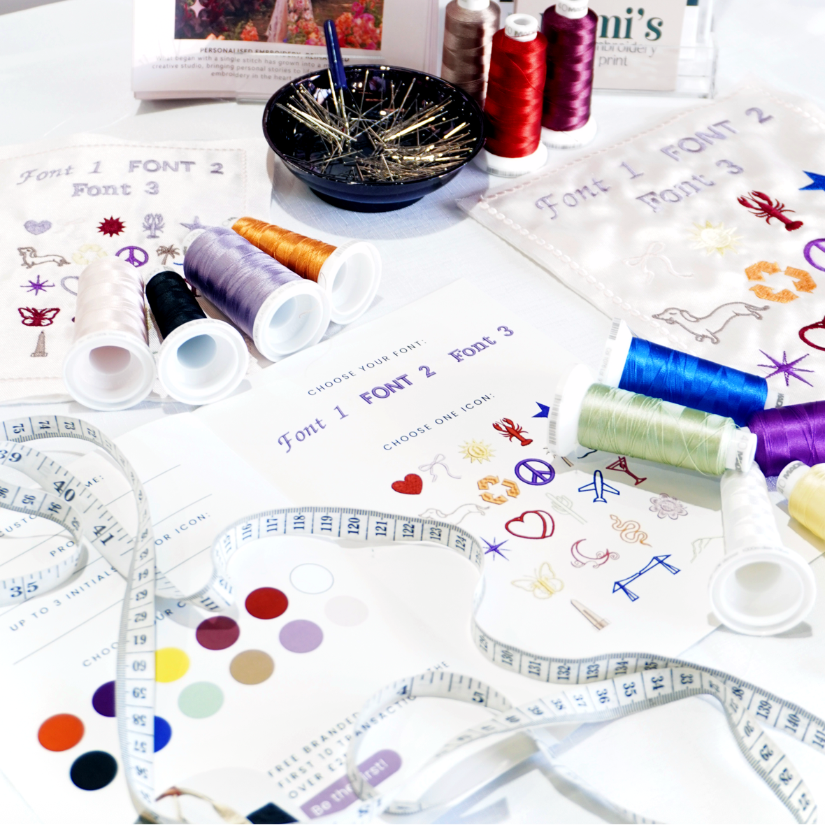 Event information leaflet showcasing personalised embroidery options for customers.