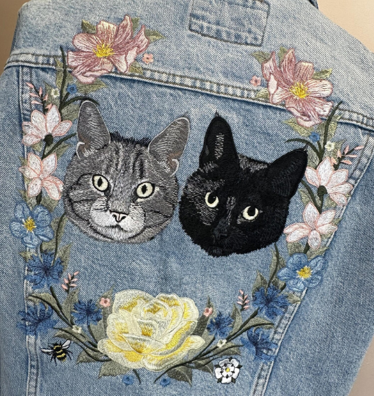DEPOSIT for Bespoke Embroidered Pet Portrait with Custom Florals
