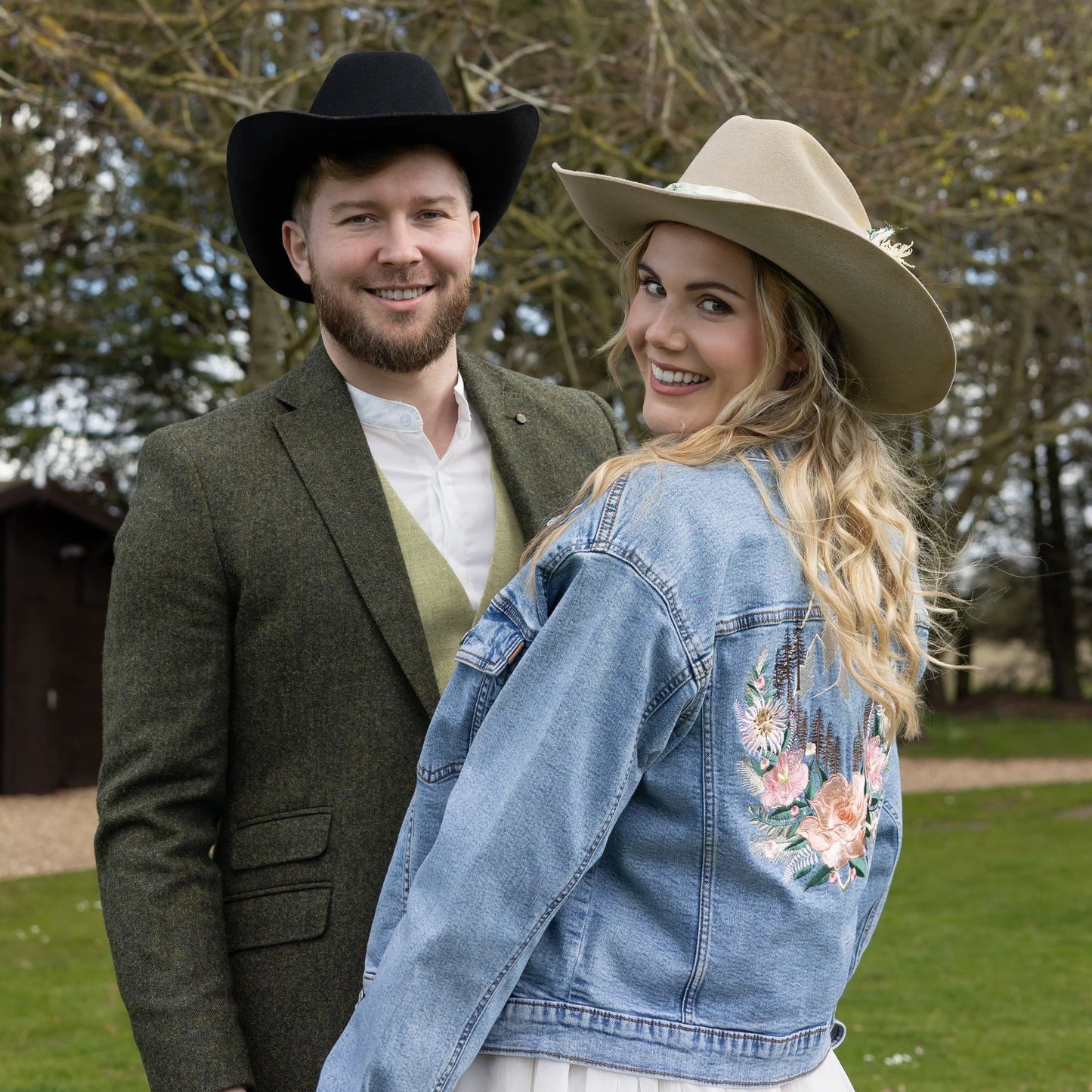 Custom Embroidered Diamond Floral Mountain Denim