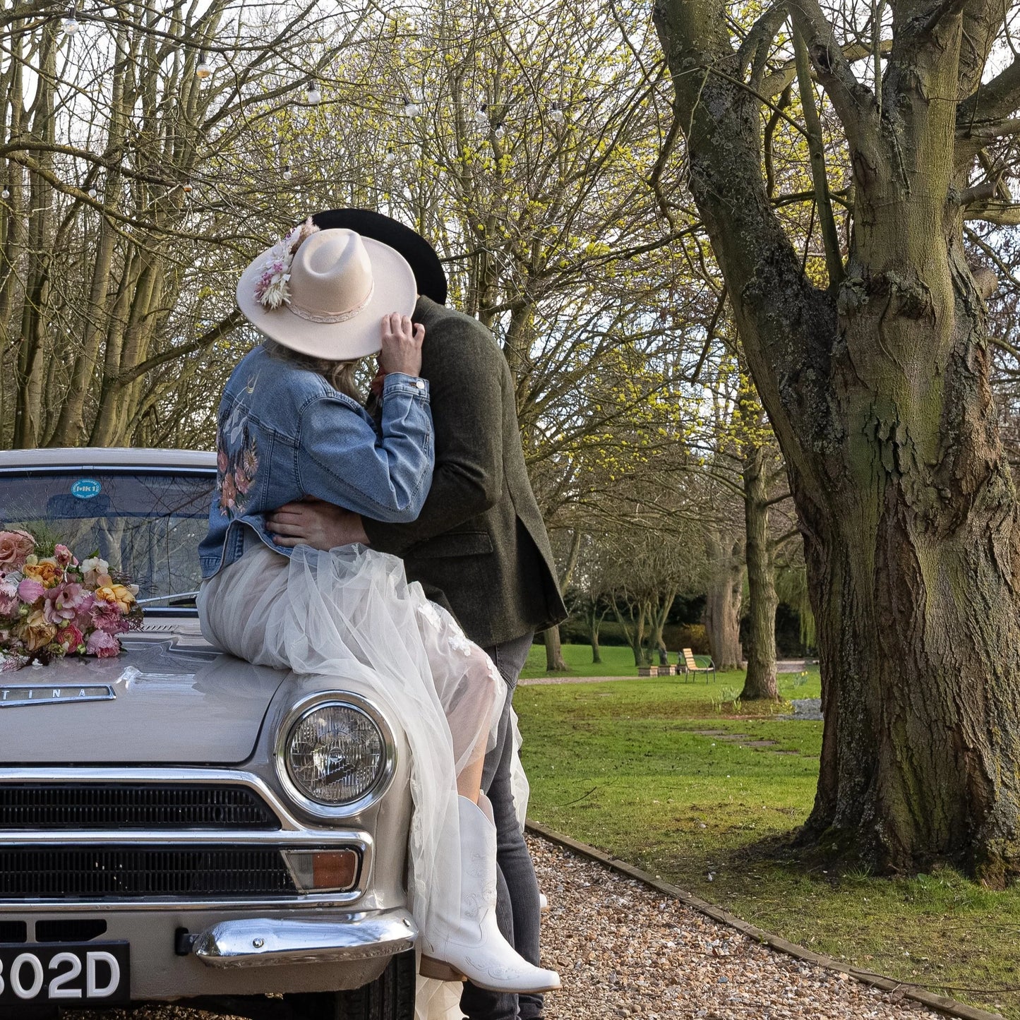 Custom Embroidered Diamond Floral Mountain Denim