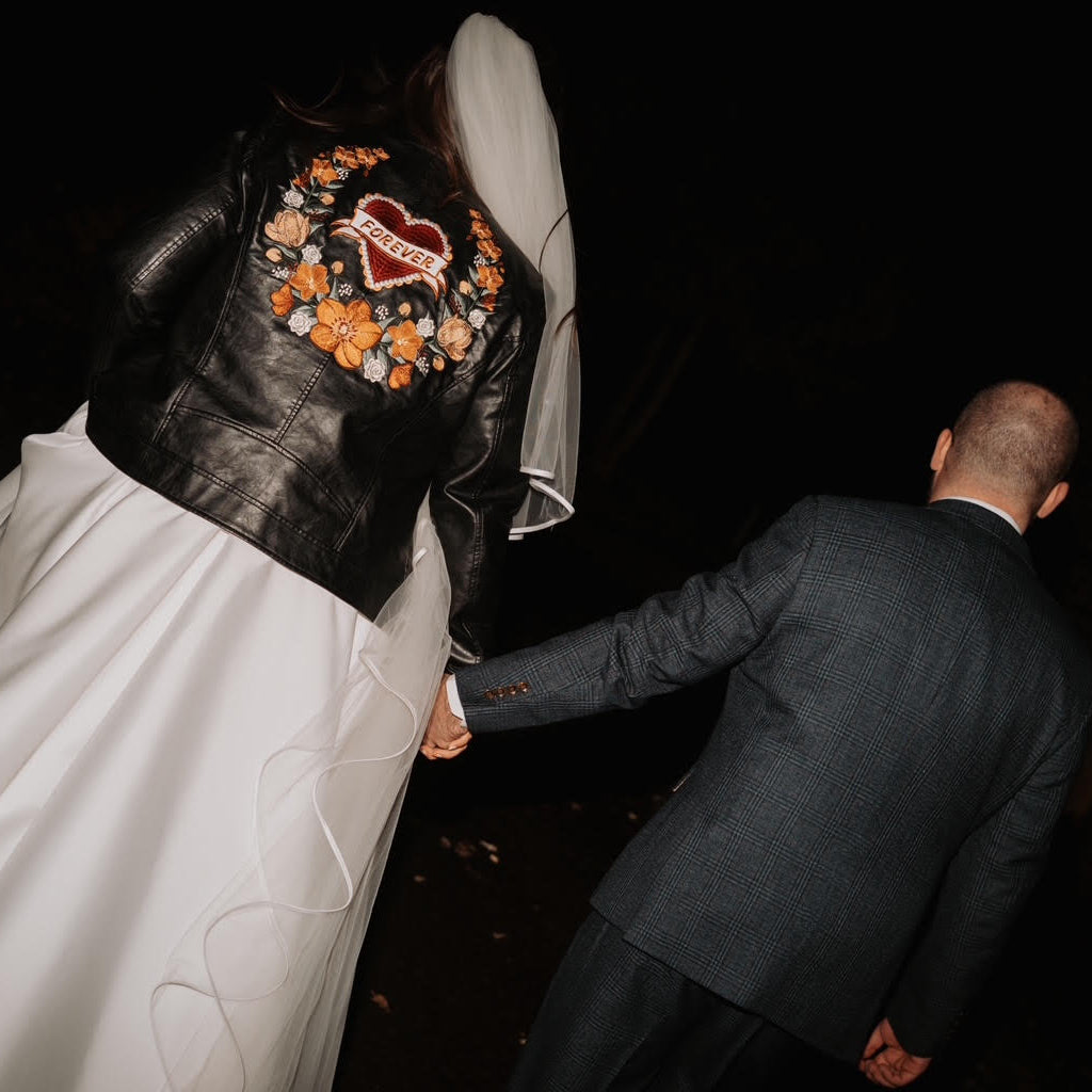 Forever Floral Heart Custom Embroidered Jacket - Faux Leather