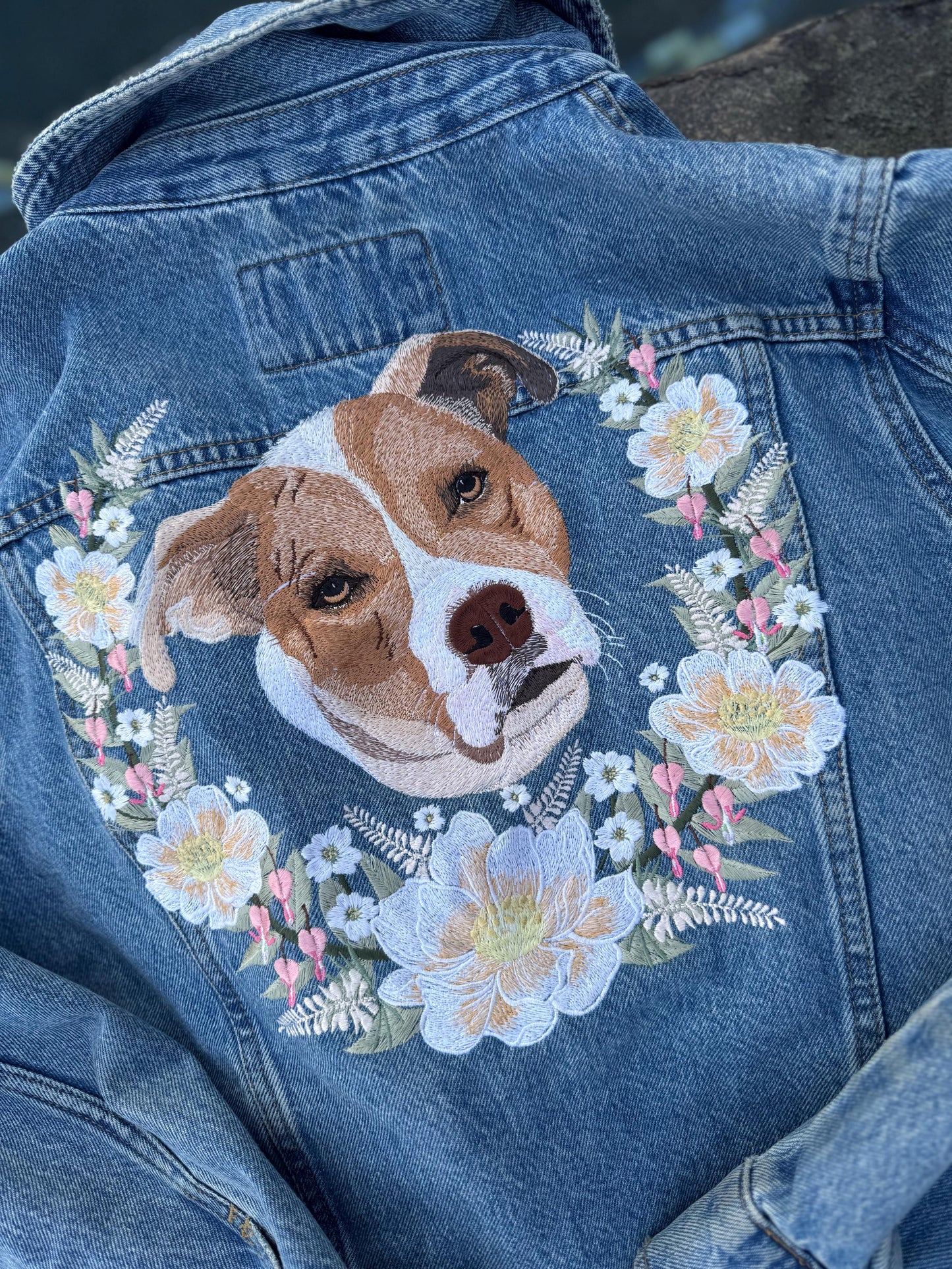 (DEPOSIT) Bespoke Large Embroidered Pet Portrait with Custom Florals