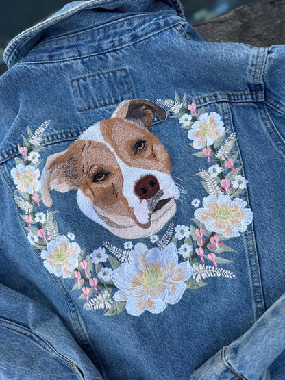 DEPOSIT for Bespoke Embroidered Pet Portrait with Custom Florals