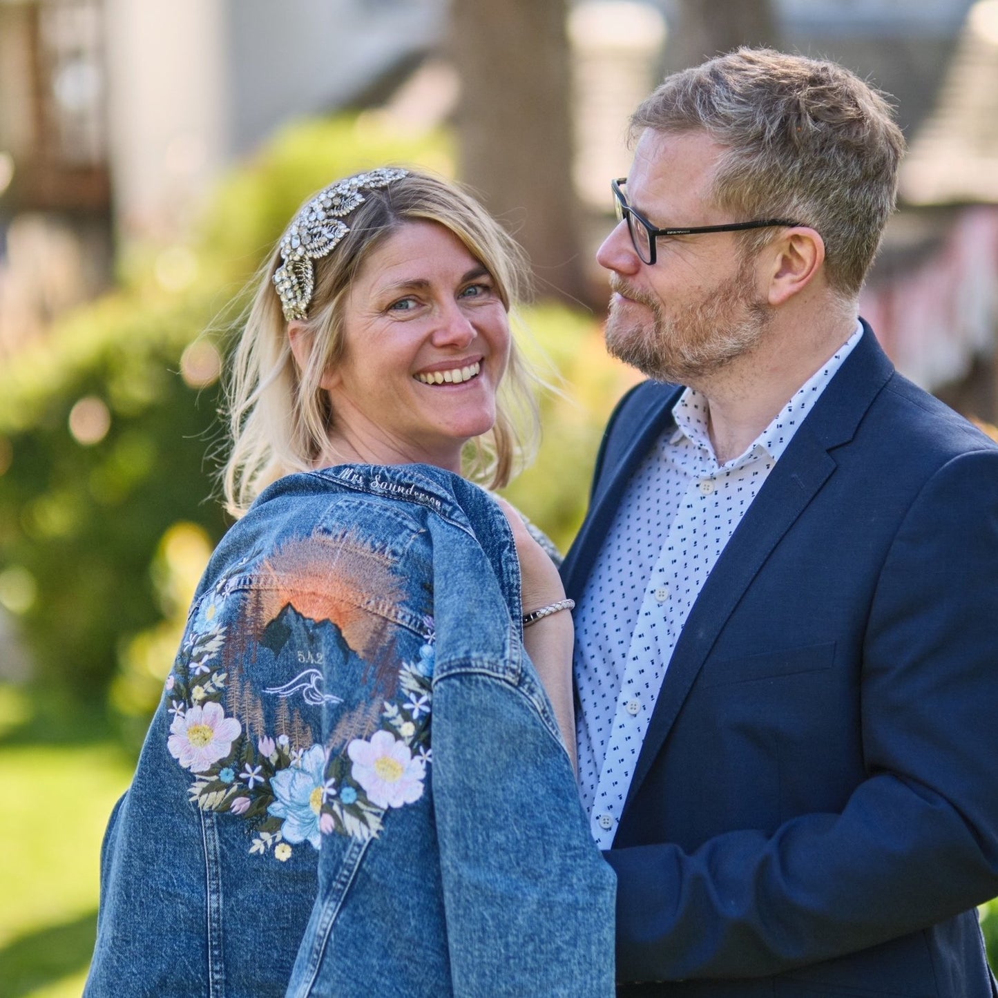 Custom Embroidered Denim Jacket Mountain Floral