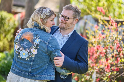 Custom Embroidered Denim Jacket Mountain Floral